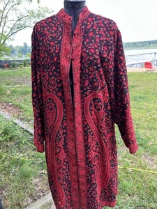 Makers Select Hand Embroidered - Red Black Ornamental Wave Boho Hippie Long L - Picture 1 of 5