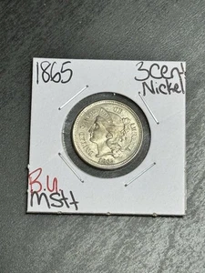 Moneda tipo 3c de tres centavos de níquel 1865 BU sin circular MS++ EE. UU. (Raw16766) - Imagen 1 de 2