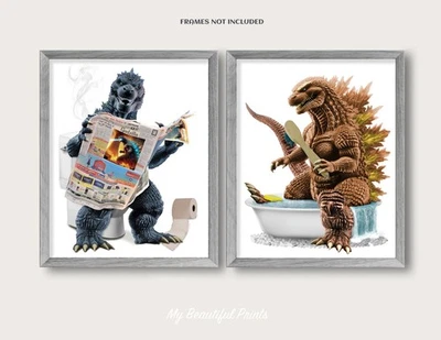 Arte de pared Godzilla, impresiones artísticas extravagantes de baño KaiMonster, decoración divertida del inodoro Foto 1 de 4