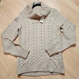 Neu mit Etikett Banana Republic Gr. M Kaschmir-Wollmischung hellbraun Zopfmuster Rollkragenpullover - Bild 1 von 14