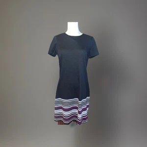 Vestido Calvin Klein Manga Corta Negro Rayas Dobladillo Inferior Cremallera Trasera Talla 8 - Imagen 1 de 6