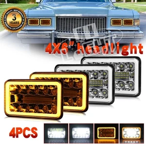 4PCS For Fleetwood 1975-86 4x6"inch Chrome LED Headlights Hi/Lo DRL Turn Signal - Picture 1 of 9