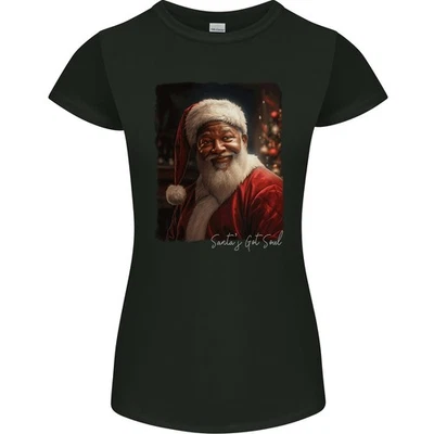 T-Shirt Noir De Noël De Santa Avec Du Style Pour Femmes Petite - Photo 1/3