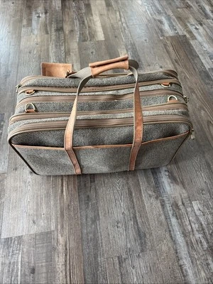 "Bolso de viaje de lona Hartmann vintage de cuero tostado y tweed 22""" Foto 1 de 4