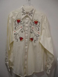 Herren L Rockmount Ranch Wear 6705 Embroidered Pearl Snap Hemd weiß rot Western - Bild 1 von 15