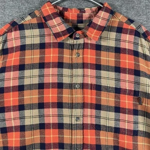 Eddie Bauer Shirt Mens 2XL Orange Navy Plaid Flannel Button Down E8001723 - Picture 1 of 9