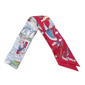 HERMES HERMES Twilly "My Cloud" Silk100% Fuchsia/Blue/Multi H063900S - Picture 1 of 8