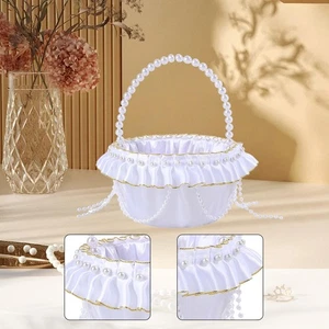 Wedding Flower Girl Basket with Lace for Outdoor Collection Festival Gift - Picture 1 of 7