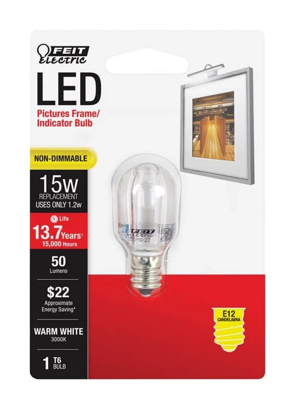 Feit Electric BPT6/SU/LED 1.5 Watt T6 E12 Warm White LED Non-Dimmable Light Bulb - Image 1 of 1