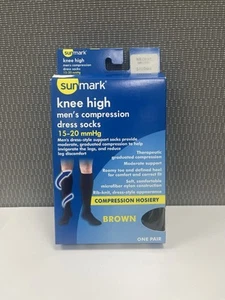 Sunmark Knee High men's compression dress socks 15-20 mmHg MEDIUM BROWN #3455888 - Picture 1 of 2