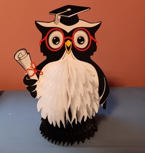 Vtg Beistle Wise Owl Graduation Party Decor Honeycomb Table Centerpiece - Picture 1 of 8