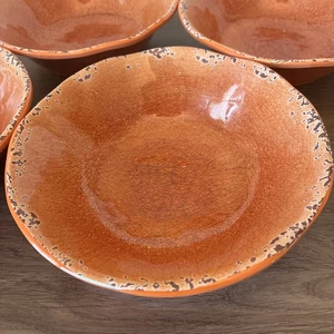2x Pier 1 Carmelo Distressed Melamine, Orange 7” SoupCereal Bowls Rustic, Stack - Picture 1 of 12
