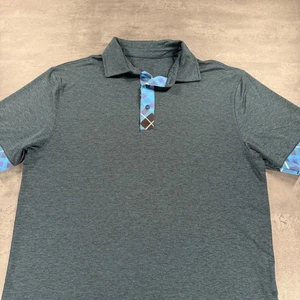 Royal & Awesome Golf Polo Shirt Blue Teal Plaid Performance 80s Retro Stretch - Picture 1 of 9