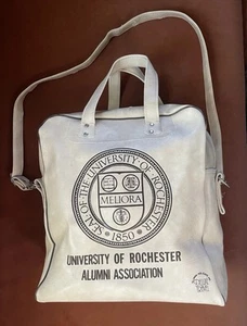 Vintage 80s Tote Bag Carry-on Faux Leather Retro University Of Rochester Alumni - Picture 1 of 14