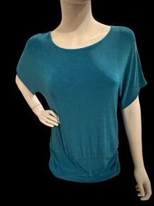 Chicos Travelers Teal Blue Short Sleeve Liquid Knit Top, Size 0, Small - Picture 1 of 7