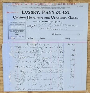 1900 Billhead Chicago Illinois Lussky Payn Cabinet Hardware - Picture 1 of 1
