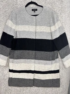 Talbot's Petite Collarless Coat Size XL classy striped black gray wool Pockets - Picture 1 of 8