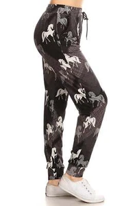 Schwarz weiß grau Pferdedruck weiche Lounge Joggerhose - Bild 1 von 10
