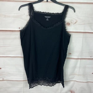 Woman Within Top Womens 18W 20W Black Lace Trim Cami Tank V-Neck Tunic Cotton - Picture 1 of 7
