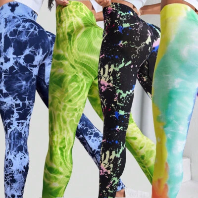 Para mujeres Sin Costuras Scrunch Levantamiento de Glúteos Gimnasio Leggings Tie Dye Cintura Alta Pantalones de Yoga Foto 1 de 4