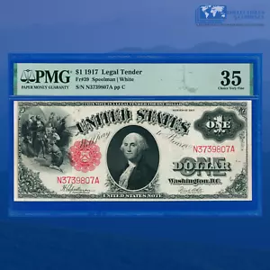 Fr.39 1917 $1 One Dollar "SAWHORSE REVERSE" Legal Tender Note, PMG 35 #39807 - Picture 1 of 3