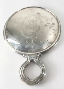 Antique Sterling Silver Vanity Hand Mirror with Monogram Dominick & Haff NYC - Picture 1 of 6