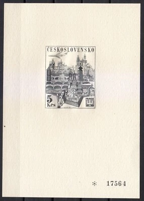 Checoslovaquia 1967 MNH Mi 1744 Sc C65 edición negra / Vista de Praga ** Foto 1 de 2