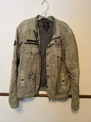 Chaqueta Affliction Rápido y Furioso Hombre Grande Marrón Moto Camaro Militar Foto 1 de 4