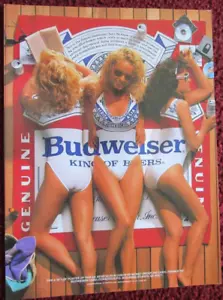 1987 Budweiser Beer Print Ad ~ Sexy Swimsuit Model Girls, Wood Deck, Beach Towel - Picture 1 of 1