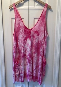 Becca Tie Dye Tank SwimSuit Cover Up Pink Women's Sz Large Pockets - Picture 1 of 9