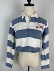 BARBARIAN Cropped Rugby Shirt WOMENS L Tight Fit Kings Lacrosse Blue Stripe Cute