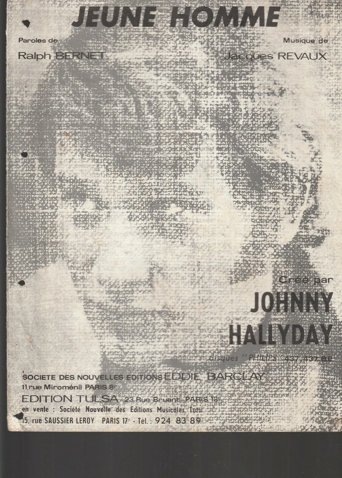 Partition  Johnny Hallyday "Jeune homme" 21/3723 - Photo 1/1