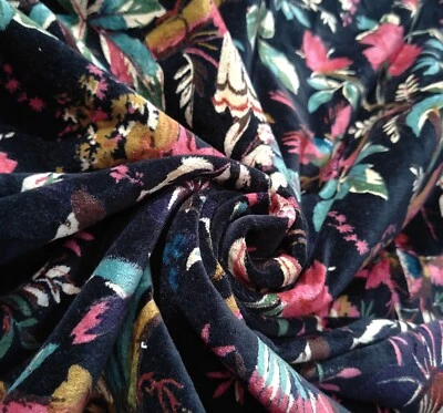 Luxury Soft Velvet Fabric Indian Dress Sewing Upholstery Throw Yard Bird Printed - Image 1 of 4