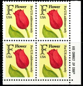 F Flower Tulip Plate ZIP Block of 4 MNH Scott's 2517 Lower Right Position - Picture 1 of 2