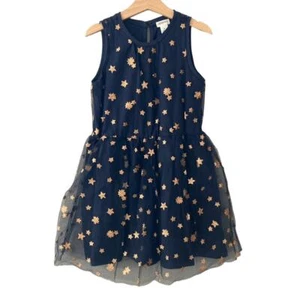 Crewcuts Glitter Star Tulle Overlay Sleeveless Dress - Blue Gold - 6 - Picture 1 of 7