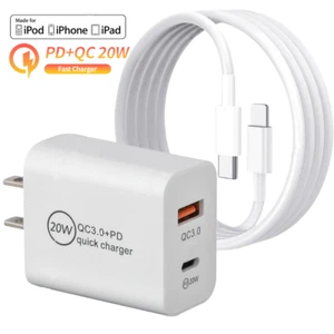 QC PD 20W Fast Charger Brick USB C Cable For iPhone 14 13 12 11 Pro Max XS XR X - Picture 1 of 20