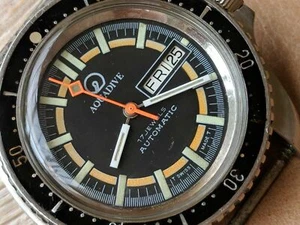 Vintage 1970's Aquadive Day-Date Diver w/Patina,All SS Monnin Case,ETA 2879 Mvmt - Picture 1 of 12