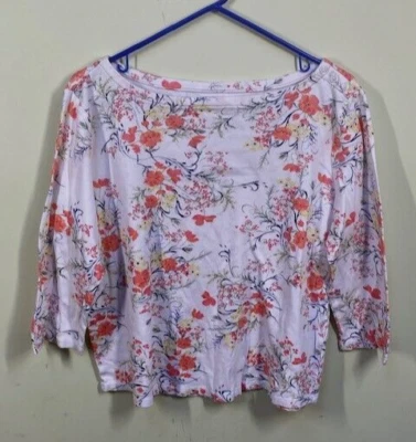 Top Charter Club para mujer talla M manga 3/4 algodón pima estampado floral cottagecore Foto 1 de 4