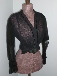 Antique Victorian Edwardian Bodice Vintage Floral Beaded Lace-Mourning - Picture 1 of 12