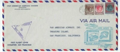 1941 Singapore Malaya Pan Am Airmail FFC San Francisco CA WWII Censor 5c 40c $1 - Image 1 of 2