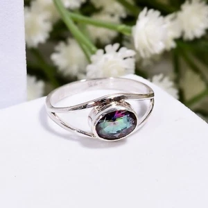 Anillo de cuarzo místico para mujer con piedras preciosas hecho a mano de plata de ley 925 joyería de boda - Imagen 1 de 4