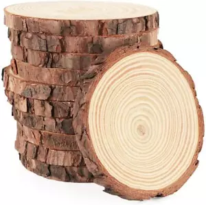 3-16cm Thick Natural Pine Round Unfinished Wood Slices Circles with Tree Bark - Picture 1 of 17