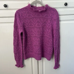 Sundance Pullover Gr. M Wollmischung Bertina Rüschen Mockneck Pointelle Stitch rosa - Bild 1 von 9