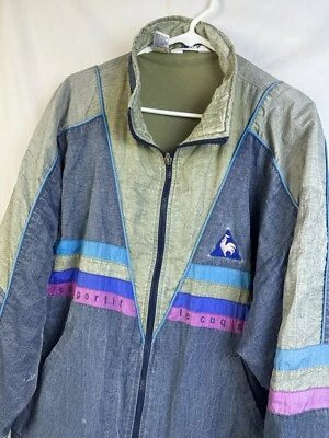 Chaqueta cortavientos vintage Le Coq Sportif cremallera completa para hombre grande años 80 90 Foto 1 de 4