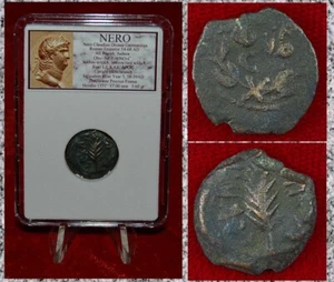 Antica moneta giudea di NERO bronzo Prutah Gerusalemme zecca 58-59AD corona palma - Foto 1 di 4