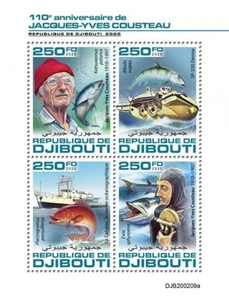 Djibouti - 2020 Jacques Cousteau & Marine Life - 4 Stamp Sheet - DJB200209a - Picture 1 of 1
