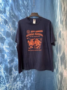 2016 15th Annual Testicle Festival Deerfield Post 392 T Shirt Navy XXL Stained - Picture 1 of 10