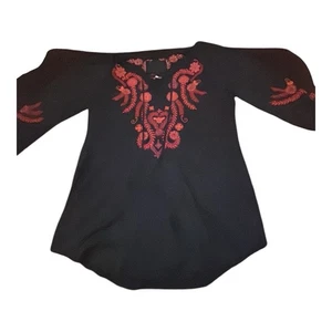 Top Johnny Was Workshop algodón negro/rojo bordado para mujer M - Imagen 1 de 8