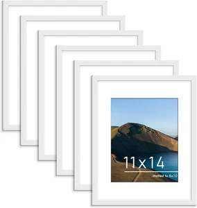11X14 Picture Frame Set of 6, Display Pictures 8X10 with Mat or 11X14 without Ma - Picture 1 of 12