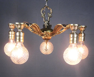 Antigua araña de 5 luces años 30 restaurada acabada cableada grandes detalles Foto 1 de 4